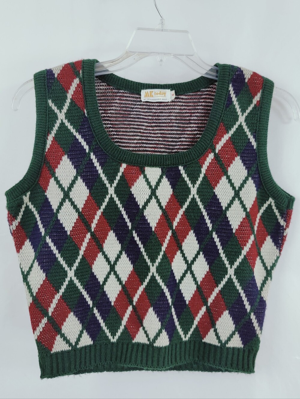 Rare VTG 70s 80s MK Today by Milwaukee Knit Women's Argyle Sweater Vest, Sz S